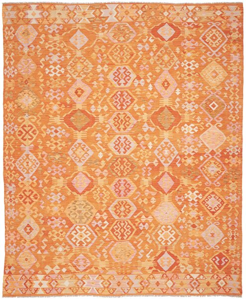 Tappeto Kilim Afghanistan Geometrico Arancio Ocra 253x301 Cm