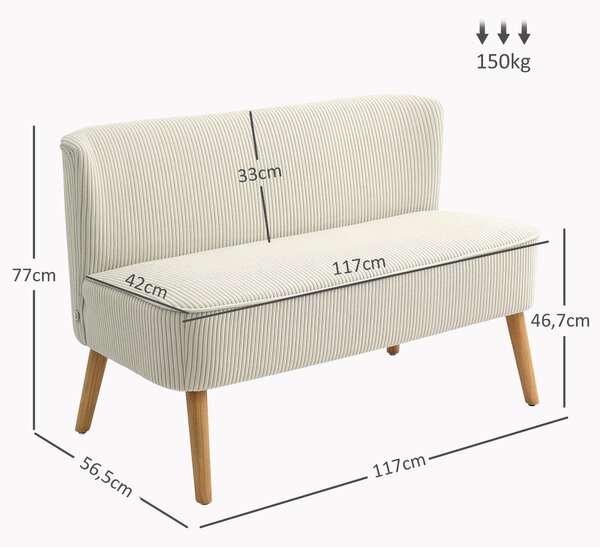HOMCOM Divano 2 posti Imbottitura Morbida, Rivestimento Facile da Pulire e Portata fino a 150 kg, 117x56,5x77 cm, Bianco Crema | Aosom Italy