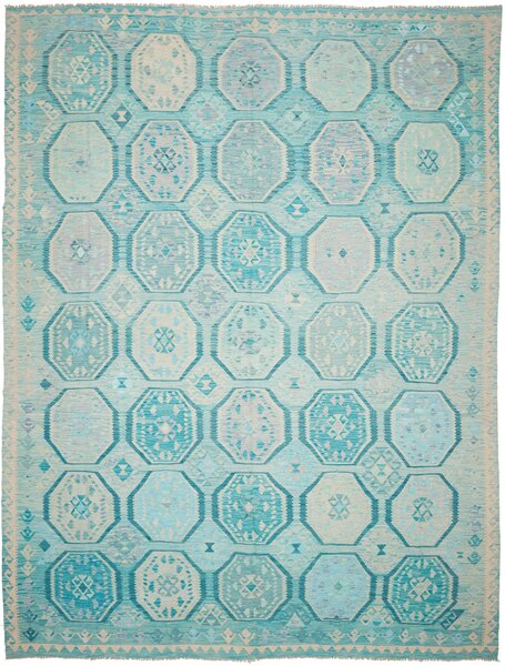 Tappeto Kilim Afghanistan Geometrico Turchese Celeste 298x396 Cm