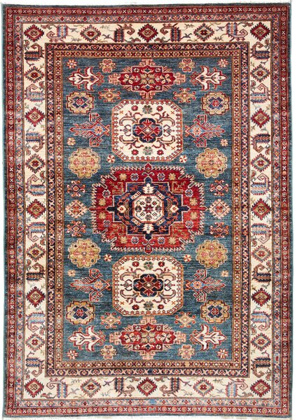 Tappeto Kazak Fine Pakistan Astratto Blu Rosso 150x219 Cm