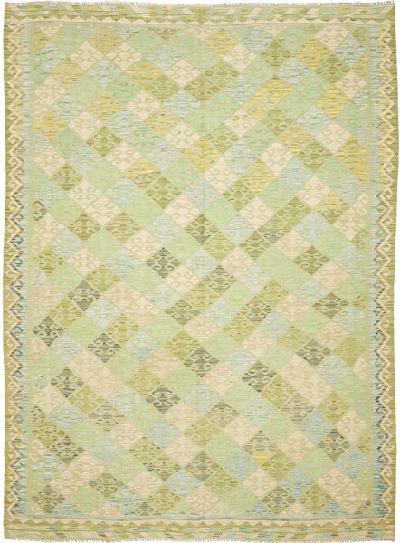 Tappeto Kilim Afghanistan Astratto Verde Crema 246x337 Cm