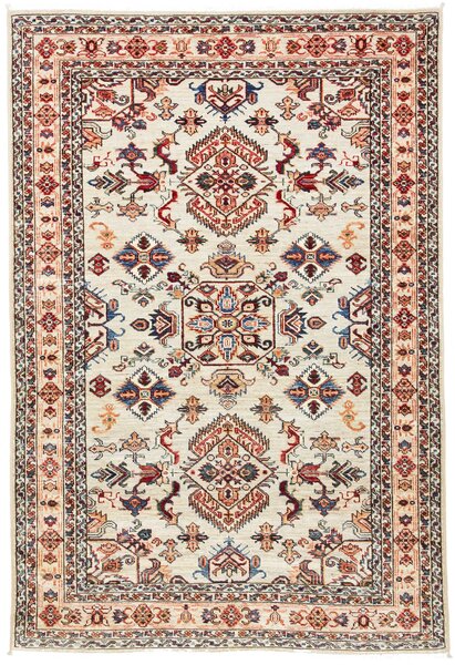 Tappeto Kazak Fine Pakistan Geometrico Crema Rosso 124x183 Cm