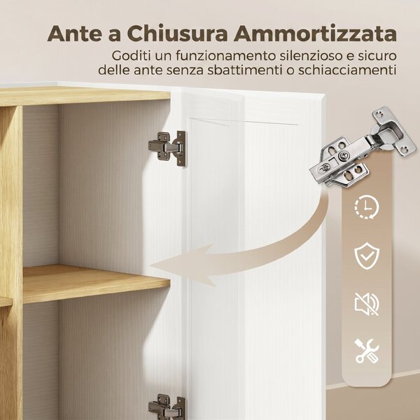 HOMCOM Credenza da 133 cm con 2 Ripiani Aperti e 2 Armadietti | Aosom Italy