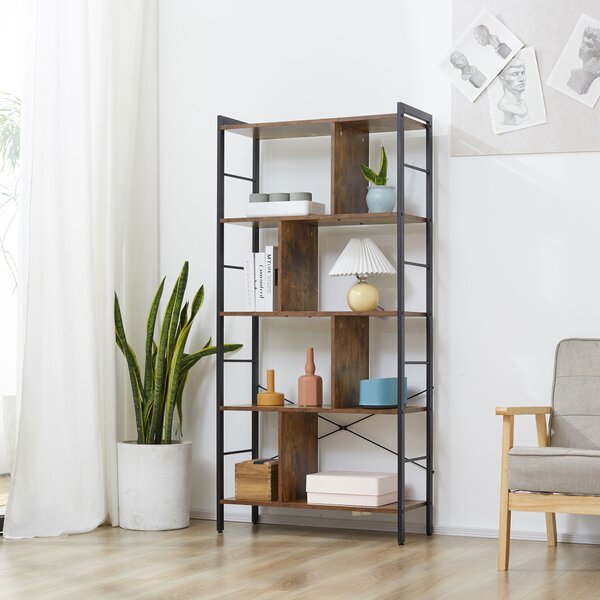 HOMCOM Libreria Industriale a 5 Ripiani con Scomparti Aperti per Ufficio, Soggiorno e Camera da Letto, Marrone Rustico e Nero | Aosom Italy