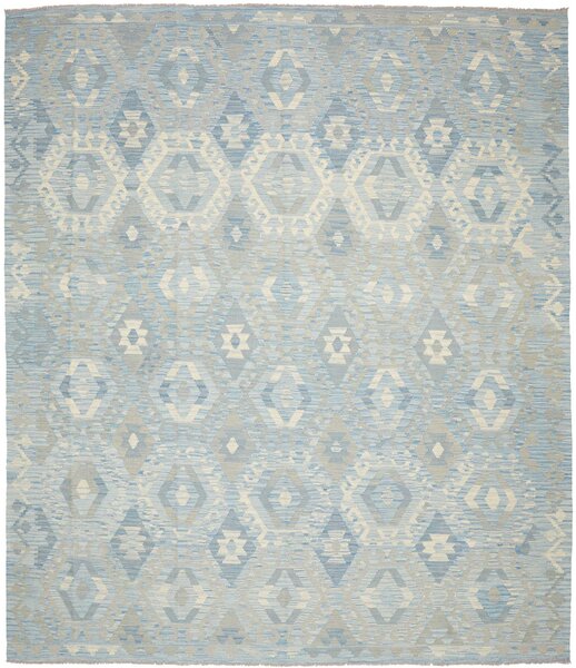 Tappeto Kilim Afghanistan Geometrico Blu Grigio 264x303 Cm
