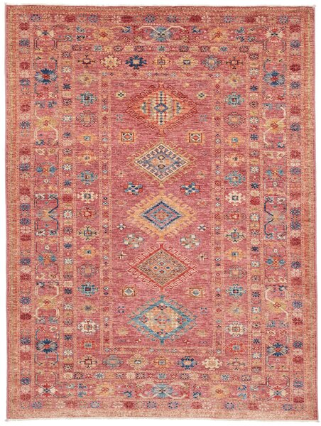 Tappeto Kazak Fine Pakistan Medaglione Rosso Bordeaux Blu 150x201 Cm