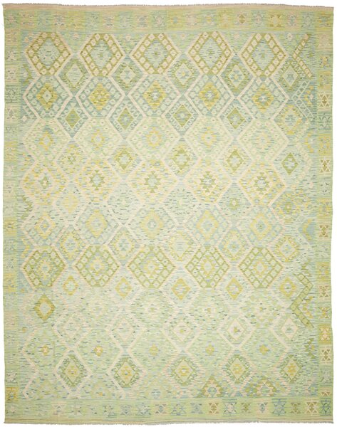 Tappeto Kilim Afghanistan Astratto Verde Menta Crema 318x413 Cm