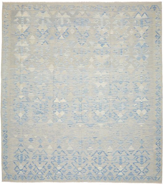 Tappeto Kilim Afghanistan Geometrico Azzurro Beige 261x289 Cm