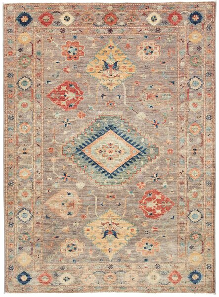 Tappeto Kazak Fine Pakistan Medaglione Grigio Rosso 151x206 Cm