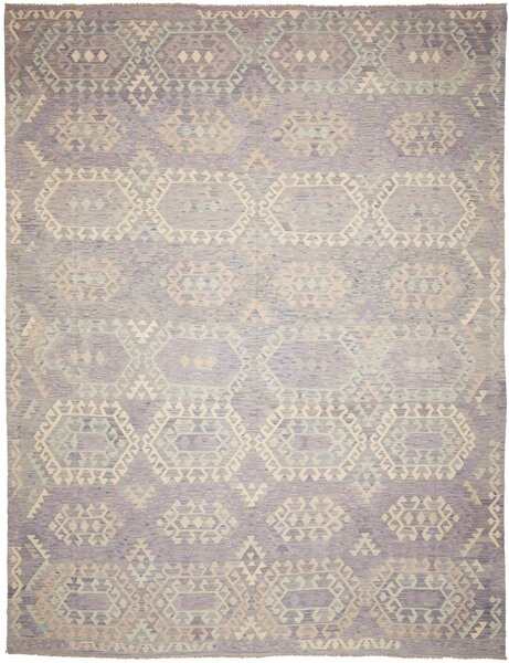 Tappeto Kilim Afghanistan Geometrico Lilla Crema 309x405 Cm