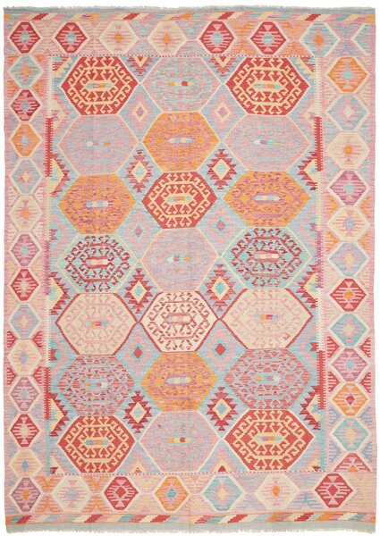 Tappeto Kilim Afghanistan Geometrico Multicolore Pastello 206x287 Cm