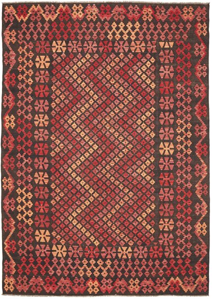 Tappeto Kilim Afghanistan Astratto Antracite Rosso Arancio 207x290 Cm