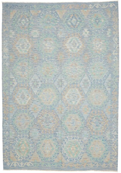 Tappeto Kilim Afghanistan Geometrico Azzurro Sabbia 202x292 Cm