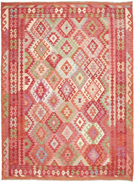 Tappeto Kilim Afghanistan Geometrico Rosso Arancio 223x300 Cm