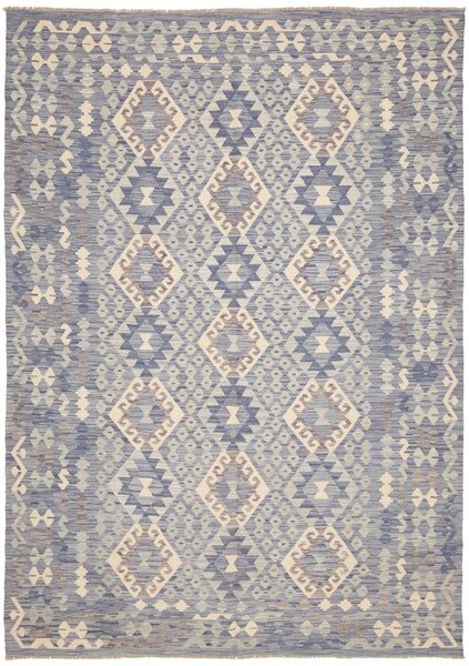Tappeto Kilim Afghanistan Geometrico Blu Crema 204x291 Cm