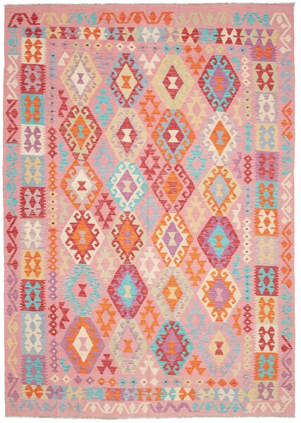 Tappeto Kilim Afghanistan Geometrico Rosa Policromo 216x299 Cm