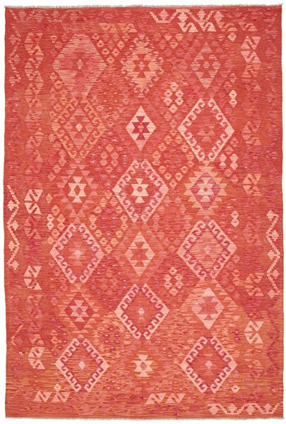 Tappeto Kilim Afghanistan Geometrico Rosso Arancio 203x306 Cm