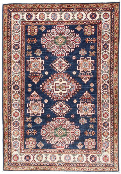 Tappeto Kazak Fine Pakistan Medaglione Blu Rosso 127x182 Cm