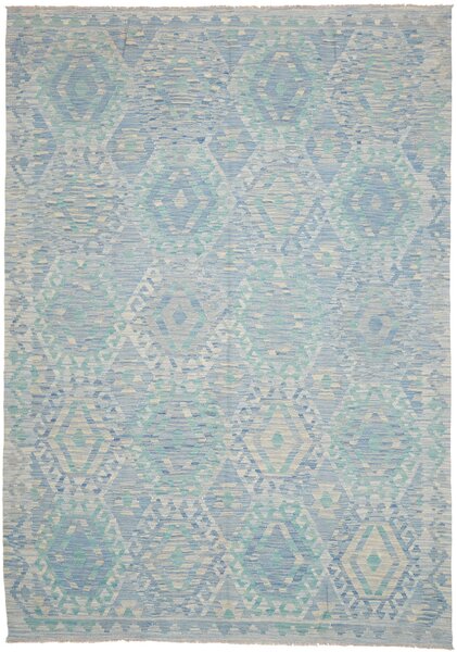 Tappeto Kilim Afghanistan Geometrico Azzurro Verde Acqua 204x297 Cm