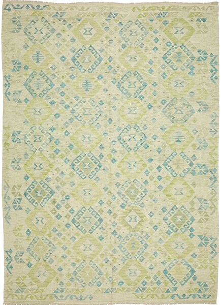 Tappeto Kilim Afghanistan Geometrico Panna Verde 206x296 Cm