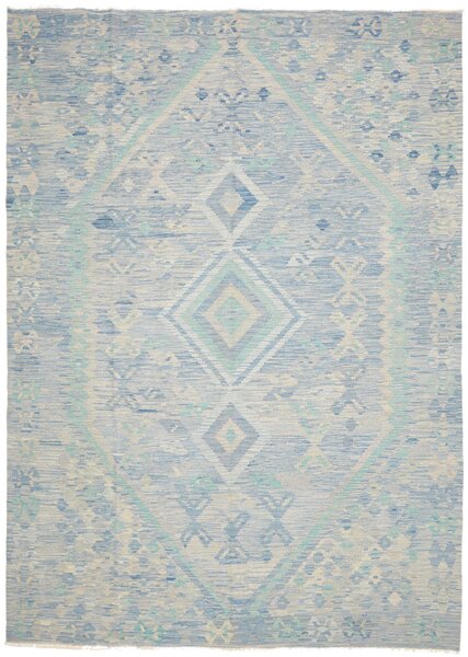 Tappeto Kilim Afghanistan Geometrico Azzurro Beige 210x295 Cm