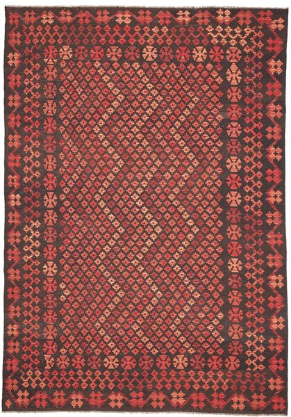 Tappeto Kilim Afghanistan Geometrico Rosso Antracite 200x292 Cm