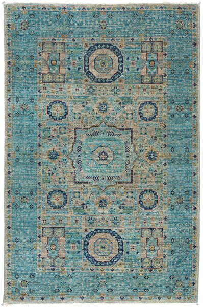 Tappeto Mamlouk Pakistan Geometrico Turchese Beige 80x122 Cm