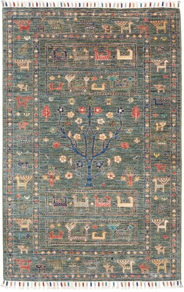 Tappeto Rubin Pakistan Astratto Verde Petrolio Rosso 81x126 Cm