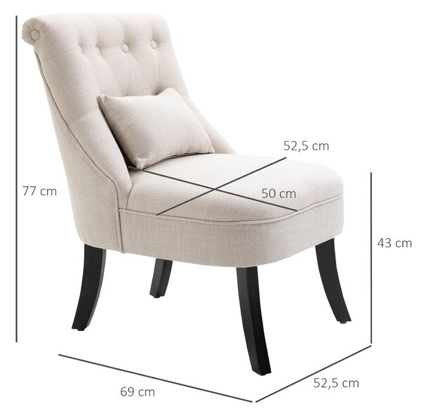 HOMCOM Poltrona Imbottita Morbida con Cuscino Lombare, per Leggere e Riposare, Rivestimento in Tessuto Effetto Lino, 52,5x69x77 cm, Bianco Crema | Aosom Italy