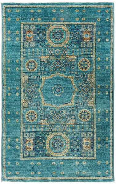 Tappeto Mamlouk Pakistan Geometrico Turchese Blu Beige 77x126 Cm