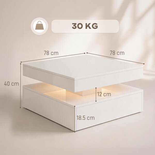 HOMCOM Tavolino da Salotto con LED RGB 7 Colori, Vano Aperto e Telecomando, 78x78x40 cm, Bianco Lucido | Aosom Italy