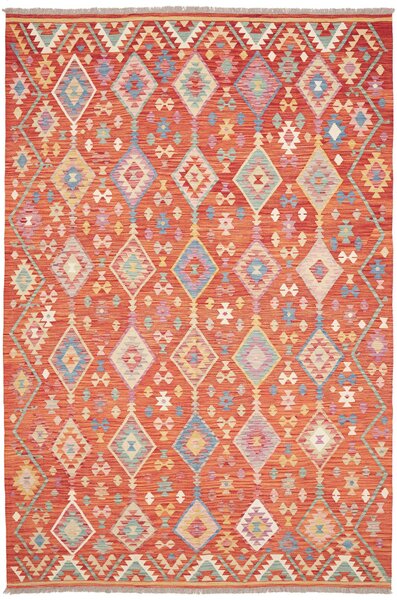 Tappeto Kilim Afghanistan Geometrico Arancio Policromo 201x300 Cm