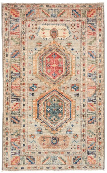 Tappeto Kazak Fine Pakistan Astratto Grigio Rosso 77x128 Cm