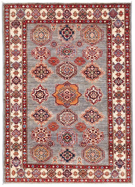 Tappeto Kazak Fine Pakistan Geometrico Grigio Rosso 103x142 Cm