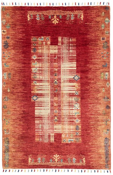 Tappeto Siva Pakistan Geometrico Rosso Beige 100x147 Cm