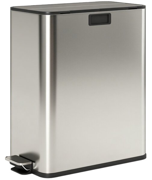 HOMCOM Pattumiera da Cucina 2x28 L a Pedale con Coperchio Soft-Close, Cestini Interni Rimovibili, 30x53,4x67 cm, Argento Lucido | Aosom Italy