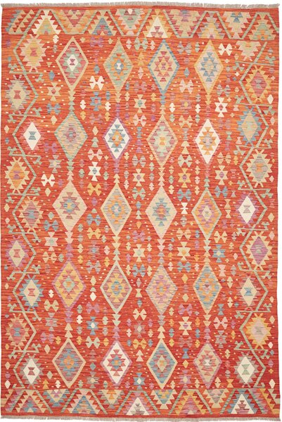 Tappeto Kilim Afghanistan Geometrico Arancio Terracotta 200x292 Cm