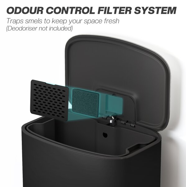 HOMCOM Bidone da Cucina 50 L con Funzione Mantieni-Aperto, Coperchio soft-close e Pedale, 45,1x36,5x62,2 cm, Nero | Aosom Italy