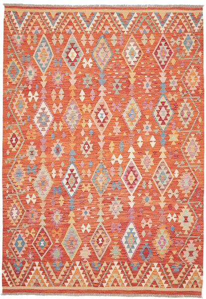 Tappeto Kilim Afghanistan Astratto Arancione Multicolore 201x293 Cm