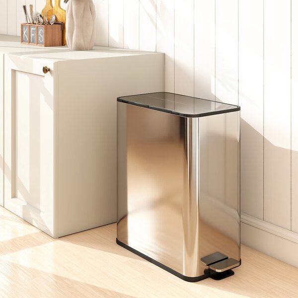 HOMCOM Pattumiera da Cucina 2x28 L a Pedale con Coperchio Soft-Close, Cestini Interni Rimovibili, 30x53,4x67 cm, Argento Lucido | Aosom Italy
