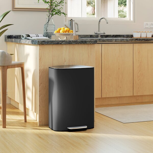 HOMCOM Bidone da Cucina 50 L con Funzione Mantieni-Aperto, Coperchio soft-close e Pedale, 45,1x36,5x62,2 cm, Nero | Aosom Italy