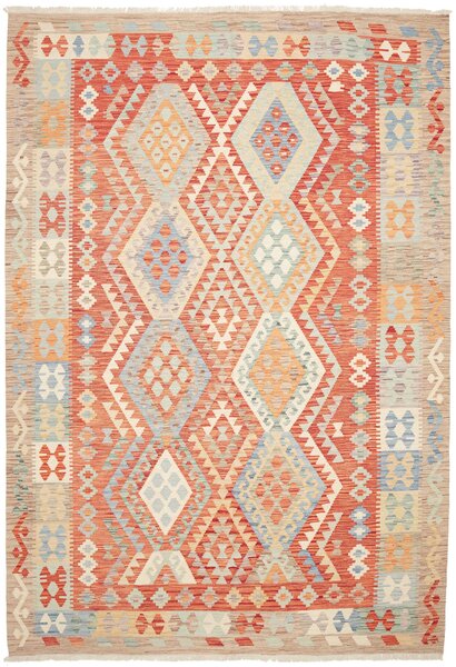 Tappeto Kilim Afghanistan Geometrico Terracotta Celeste 209x298 Cm