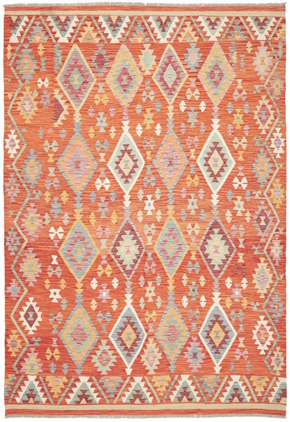 Tappeto Kilim Afghanistan Astratto Arancio Policromo 199x290 Cm