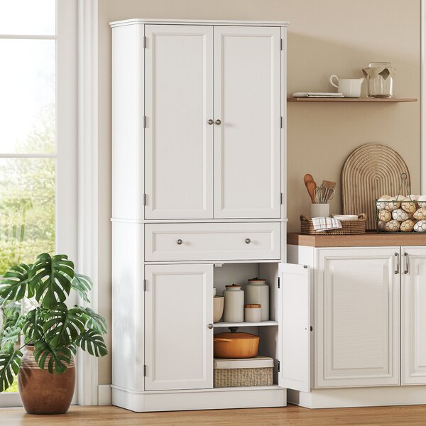 HOMCOM Mobile Cucina con 4 Ante, Cassetto e Ripiani Regolabili, 80x39,5x186,4 cm, Bianco | Aosom Italy