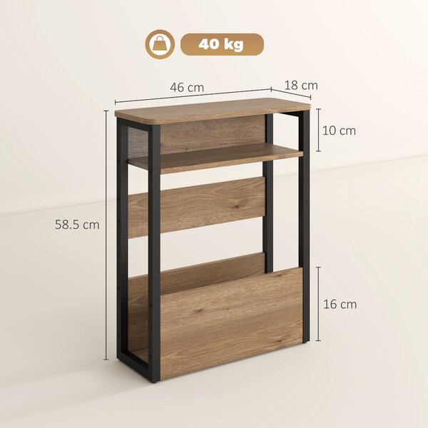 HOMCOM Tavolino da Soggiorno in Stile Industriale con 2 Ripiani, in Legno e Metallo, 46x18x58.5 cm, Color Noce Scuro | Aosom Italy