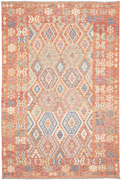 Tappeto Kilim Afghanistan Geometrico Arancio Blu 202x302 Cm