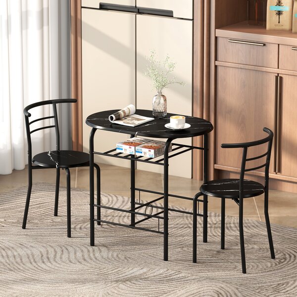 HOMCOM Set Tavolo Moderno con 2 Sedie per Sala da Pranzo, Set 3 Pezzi Mobili Salvaspazio da Cucina, Balcone, Ristorante o Bar, Marrone e Nero | Aosom Italy