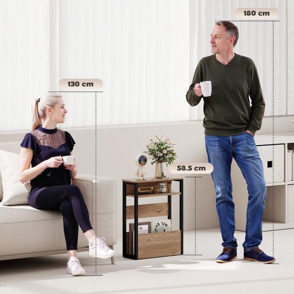 HOMCOM Tavolino da Soggiorno in Stile Industriale con 2 Ripiani, in Legno e Metallo, 46x18x58.5 cm, Color Noce Scuro | Aosom Italy