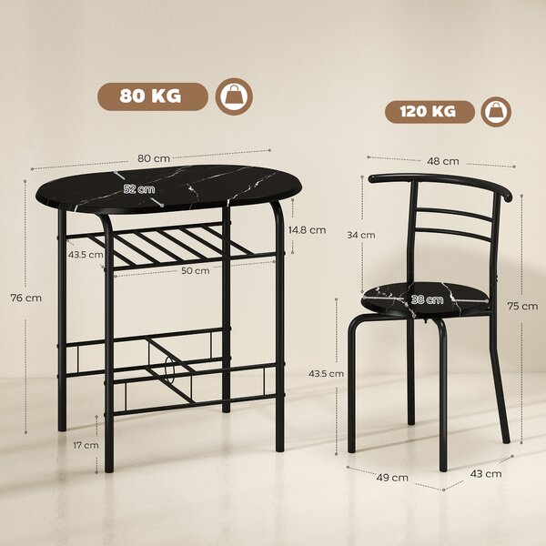 HOMCOM Set Tavolo Moderno con 2 Sedie per Sala da Pranzo, Set 3 Pezzi Mobili Salvaspazio da Cucina, Balcone, Ristorante o Bar, Marrone e Nero | Aosom Italy
