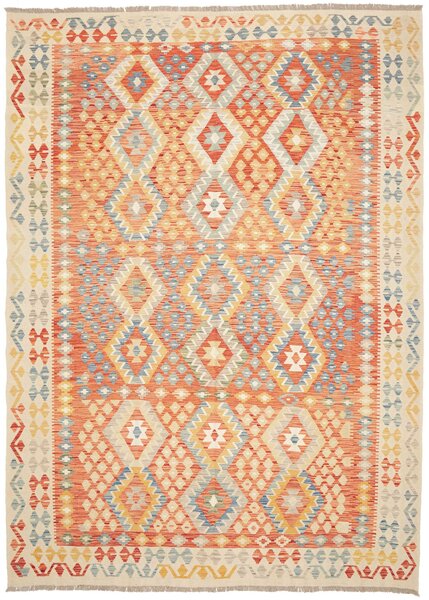 Tappeto Kilim Afghanistan Geometrico Terracotta Crema 210x295 Cm